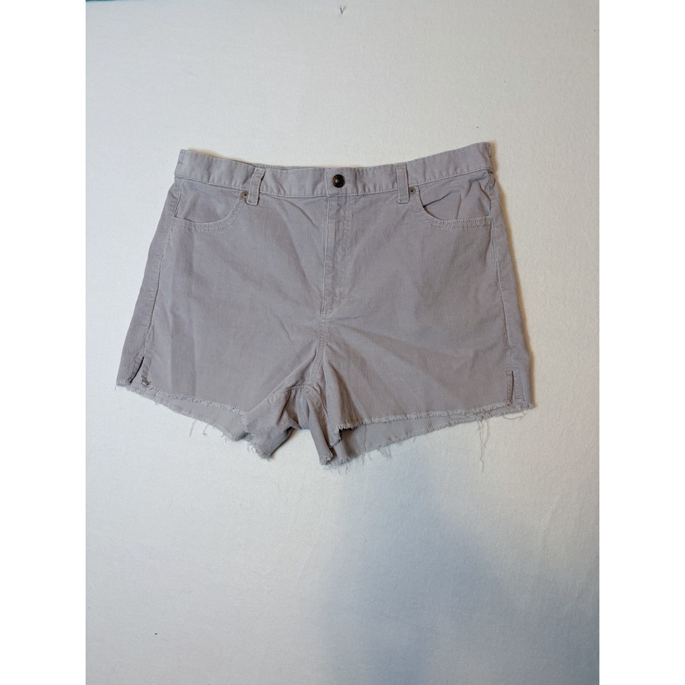 Aerie High Rise Corduroy Shorts Raw Hem Pocket Elastic waist 4" inseam Grey XL - Picture 10 of 10